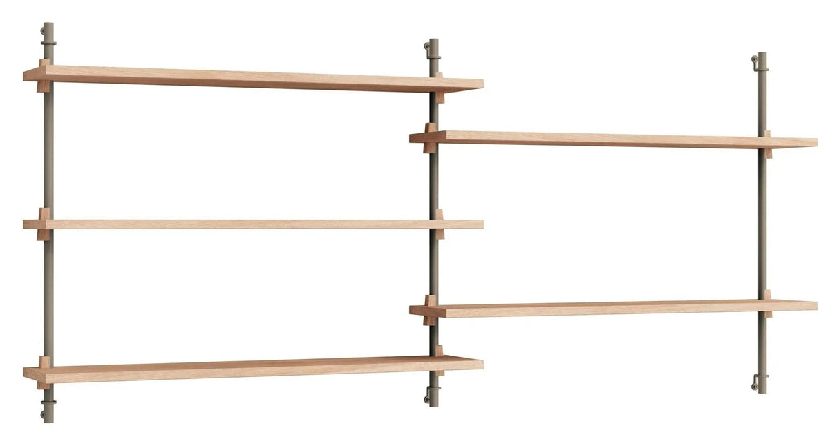 Wall Shelving, 2 fag, 5 hylder, H:65, Eg/Grå - Unoliving.com