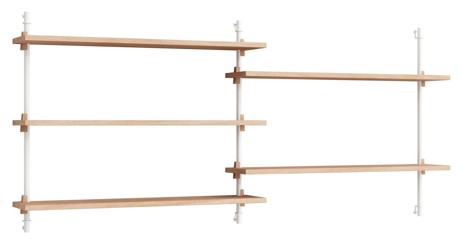 Wall Shelving, 2 fag, 5 hylder, H:65, Eg/Hvid - Unoliving.com