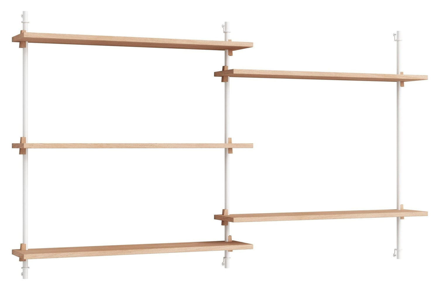 Wall Shelving, 2 fag, 5 hylder, H:85, Eg/Hvid - Unoliving.com