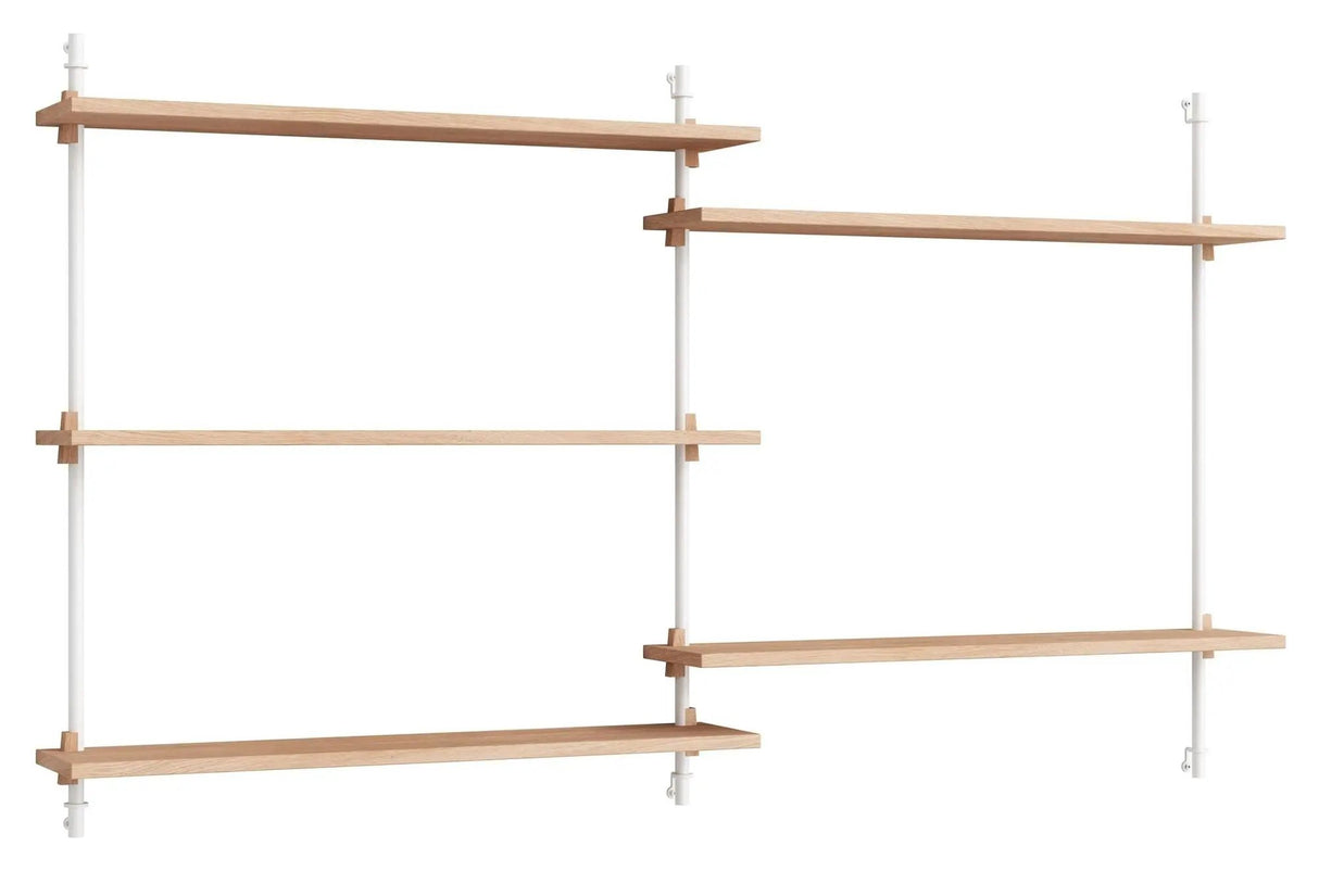 Wall Shelving, 2 fag, 5 hylder, H:85, Eg/Hvid - Unoliving.com