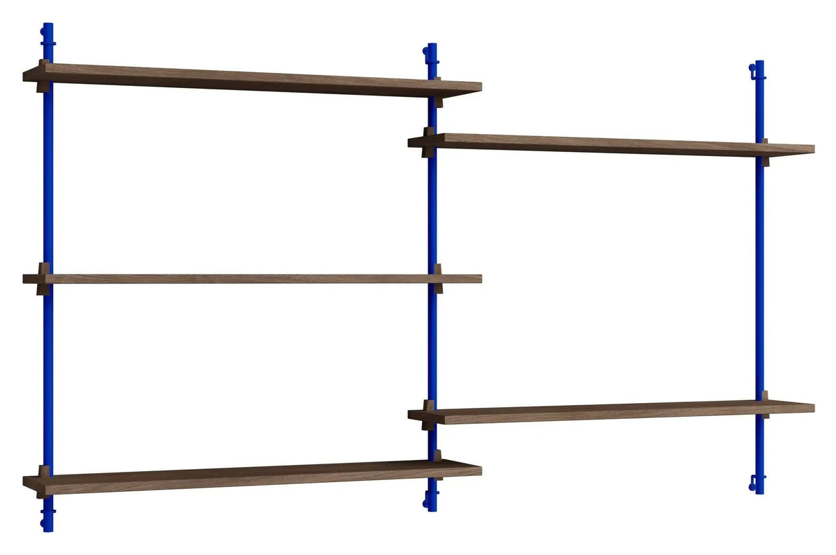 Wall Shelving, 2 fag, 5 hylder, H:85, Røget Eg/Blå - Unoliving.com