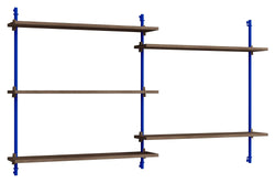 Wall Shelving, 2 fag, 5 hylder, H:85, Røget Eg/Blå - Unoliving.com