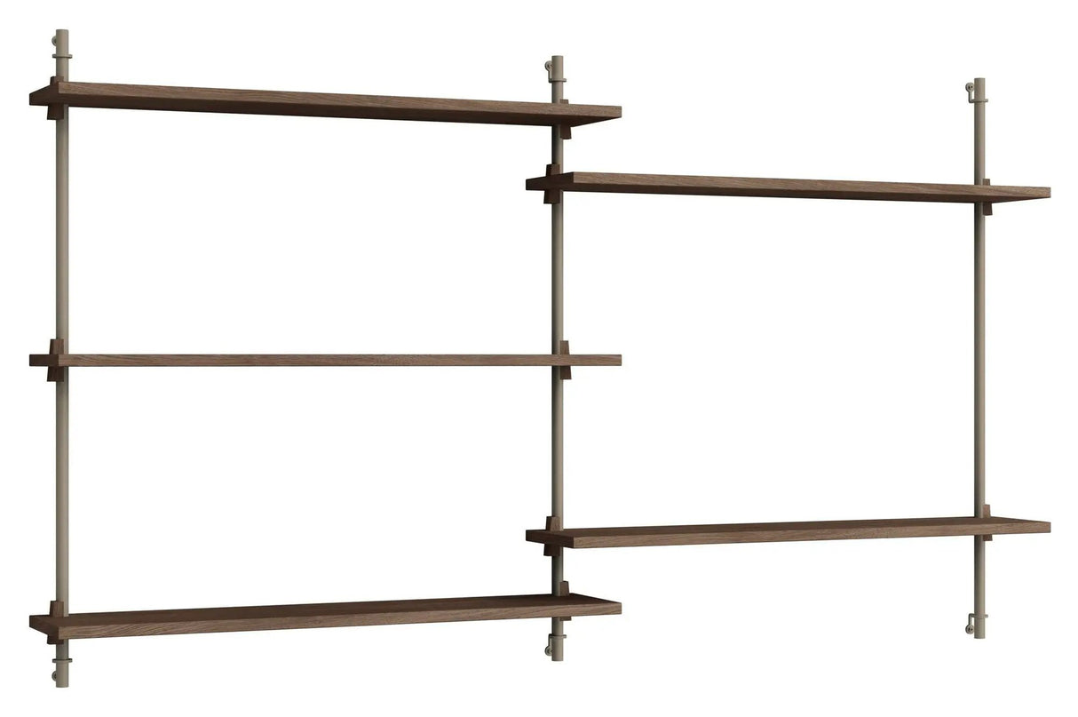 Wall Shelving, 2 fag, 5 hylder, H:85, Røget Eg/Grå - Unoliving.com