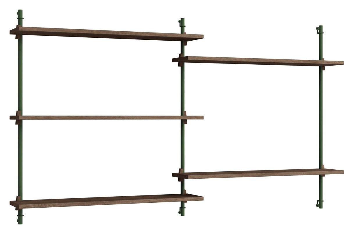 Wall Shelving, 2 fag, 5 hylder, H:85, Røget Eg/Grøn - Unoliving.com