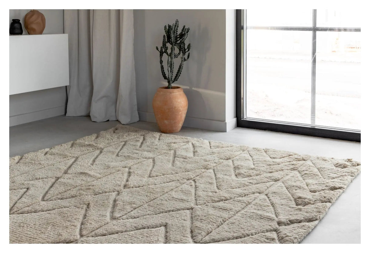 Zoe uldmix tæppe, 200x300, Beige - Unoliving.com