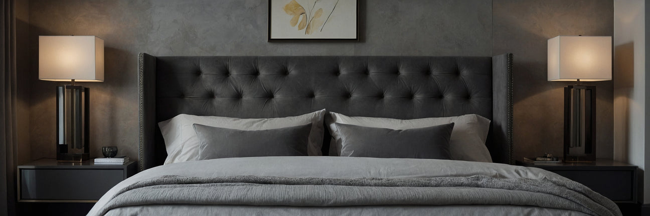 Pift soveværelset op med en sengegavl i grå - UNOLIVING