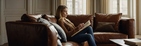 Indret med en moderne 2 personers sofa i læder - UNOLIVING