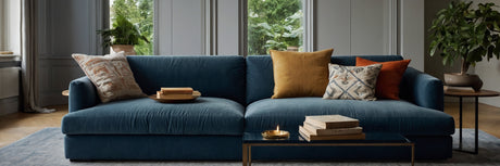 Pift indretningen op med en blå sofa - UNOLIVING