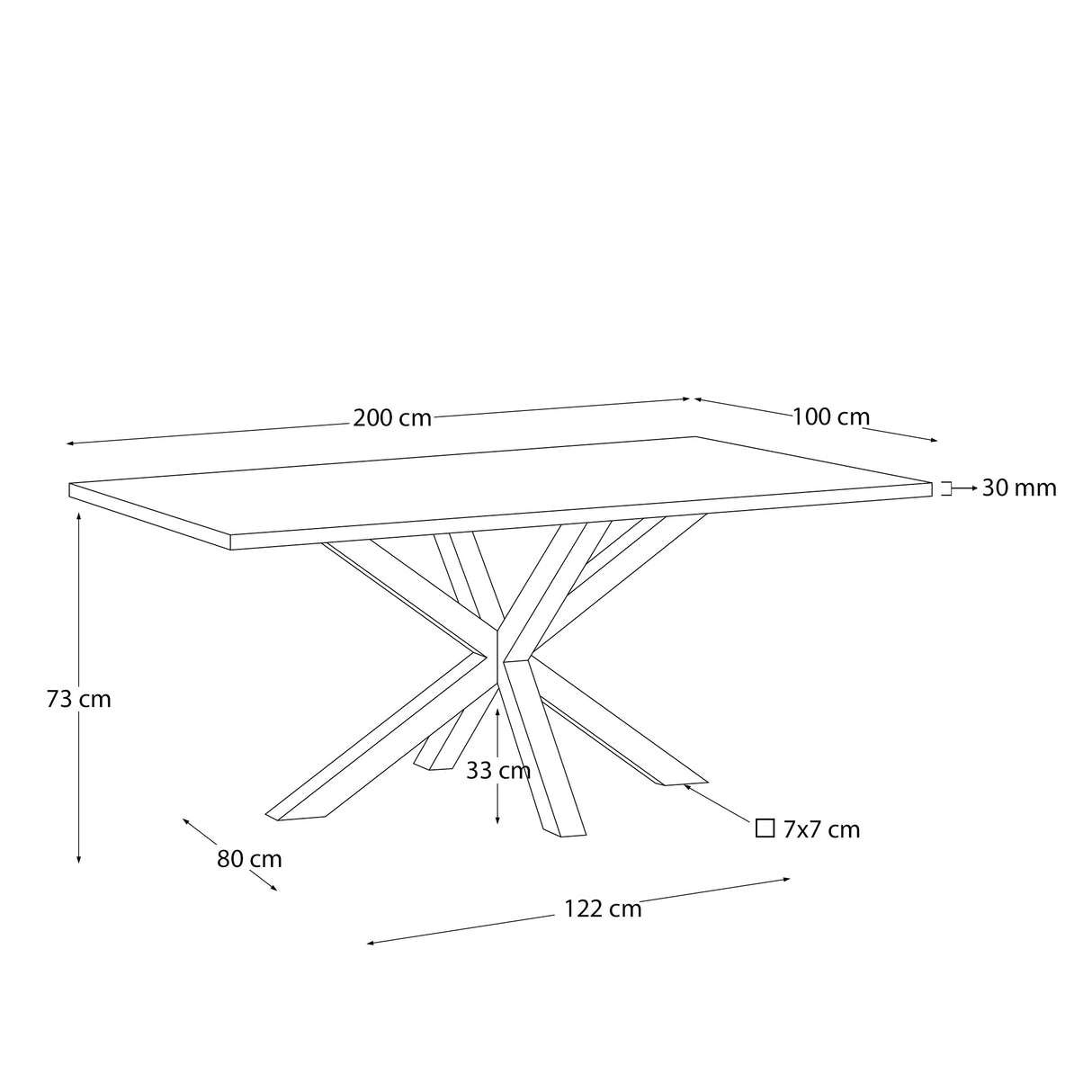 Argo Bord 200X100 Cm, Kalos/Sort