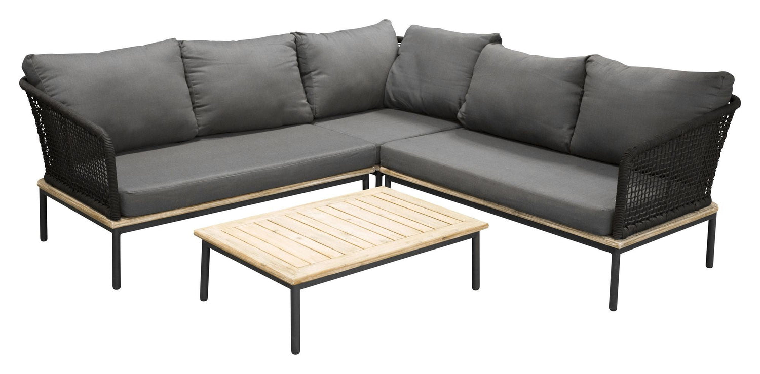 Andorra Hjørnesofa m. bord, Sort Alu/Sort Reb/Grå Hynde - UNOLIVING.COM