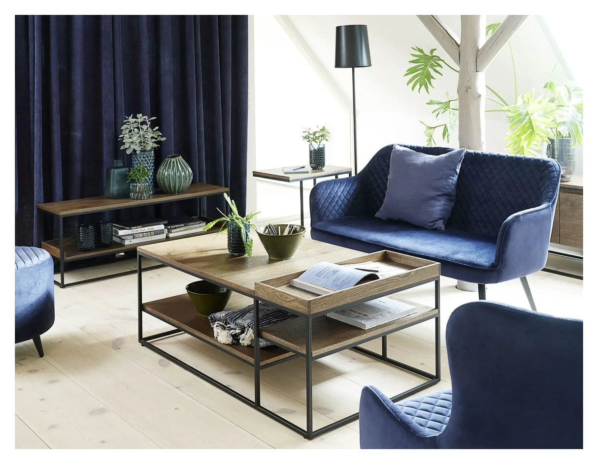Berrie Loungesofa, Blå velour/Sort