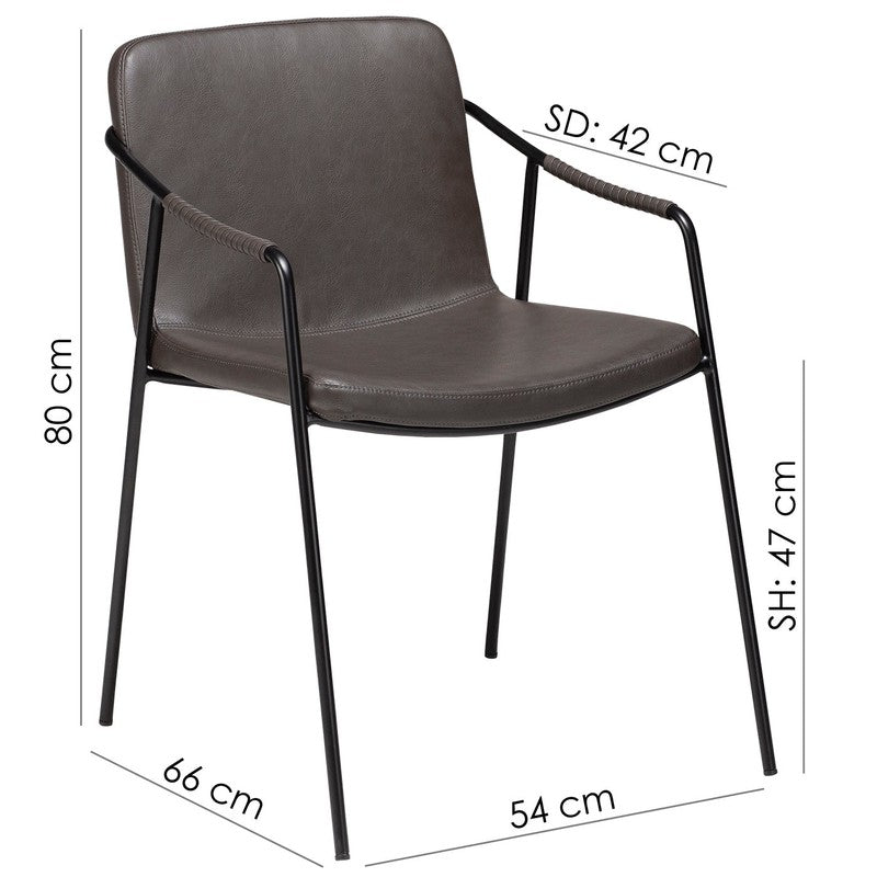 Boto Spisebordsstol m. arm, vintage grå kunstlæder - UNOLIVING.COM