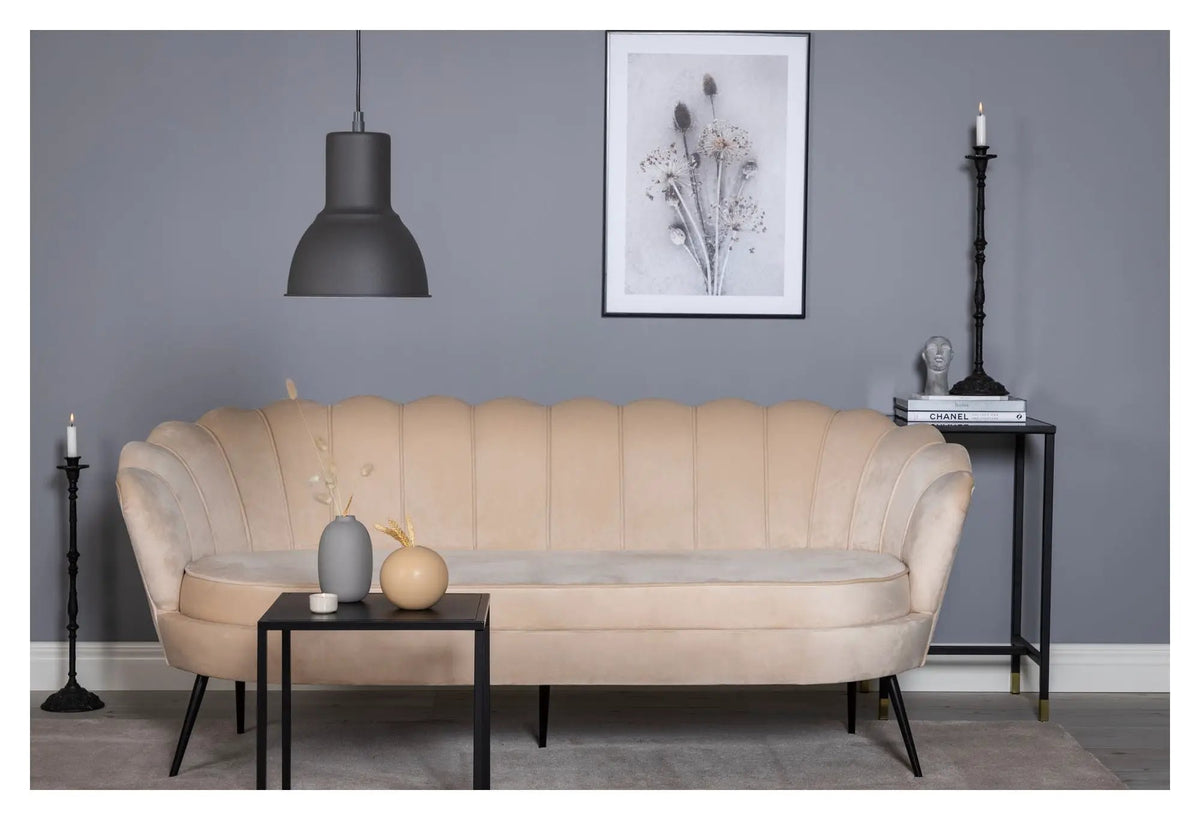 Calais 3-pers. Sofa, Beige Velour m. sorte ben