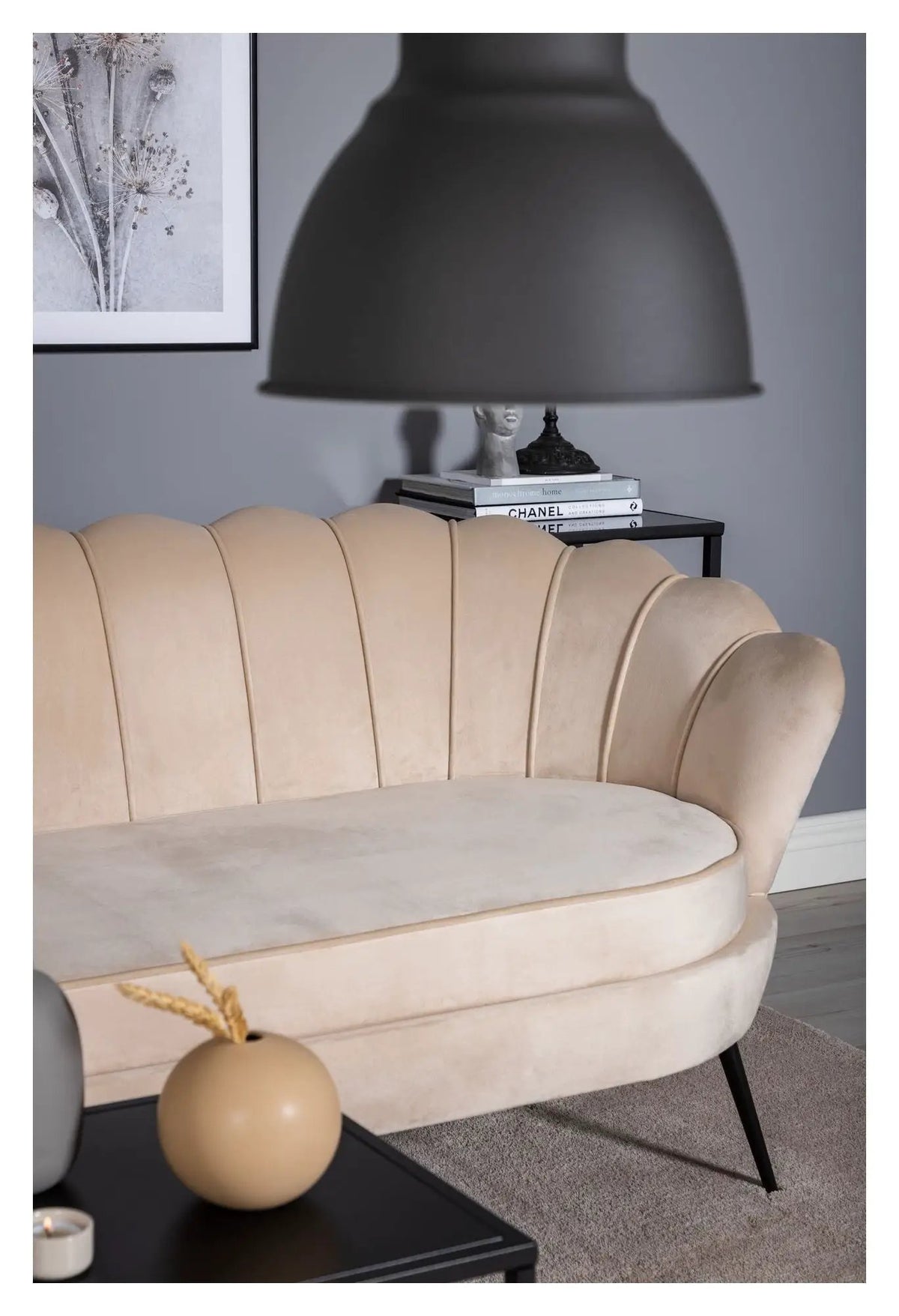 Calais 3-pers. Sofa, Beige Velour m. sorte ben