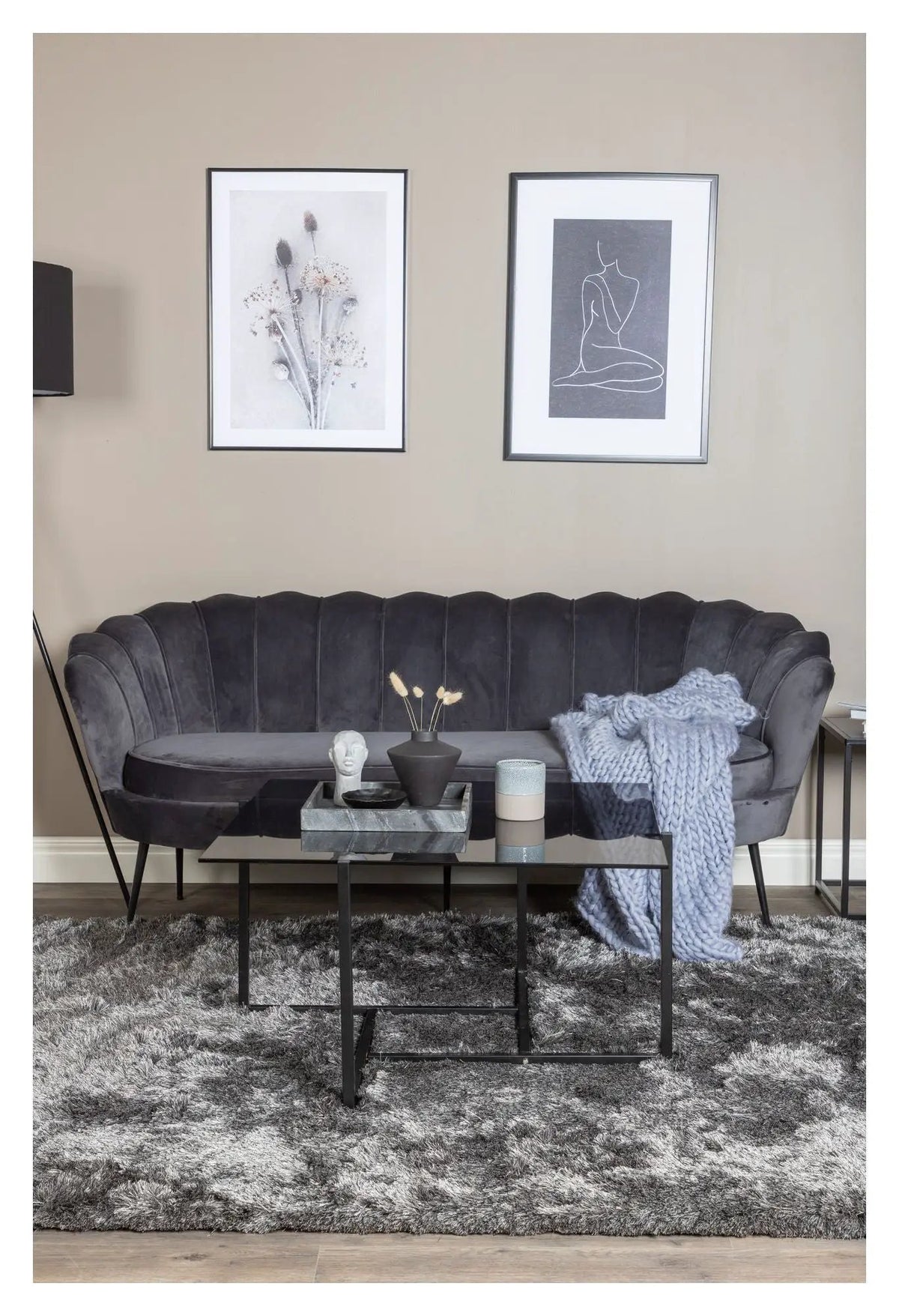 Calais 3-pers. Sofa, Mørkegrå Velour m. sorte ben