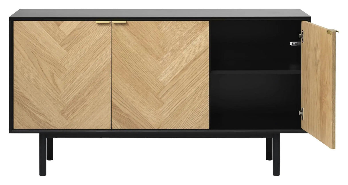 Calvi Herringbone Skænk m. 3 låger - Natur/Sort, B150