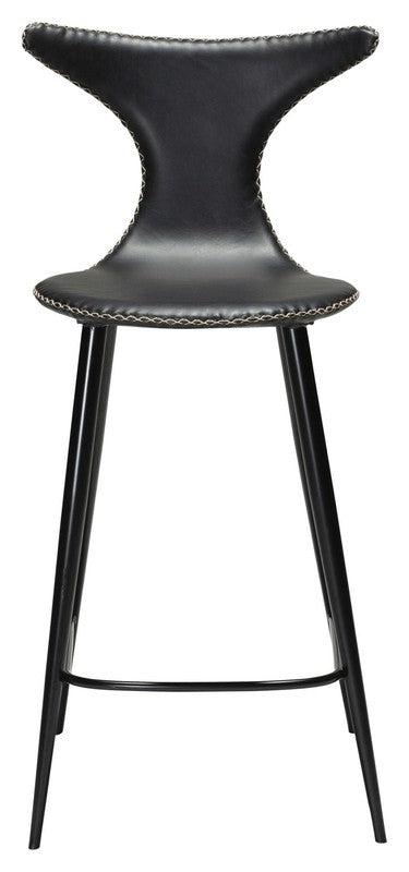 Dolphin Barstol SH: 67cm, vintage sort kunstlæder/runde sorte ben - UNOLIVING.COM