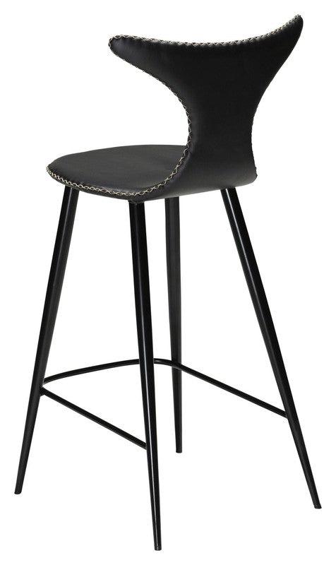 Dolphin Barstol SH: 67cm, vintage sort kunstlæder/runde sorte ben - UNOLIVING.COM