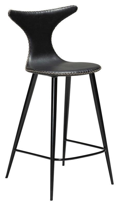 Dolphin Barstol SH: 67cm, vintage sort kunstlæder/runde sorte ben - UNOLIVING.COM