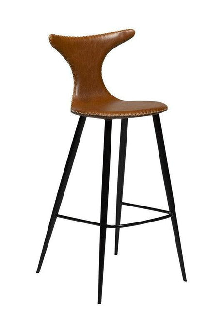 Dolphin Barstol, vintage lysebrun kunstlæder, sorte ben - UNOLIVING.COM