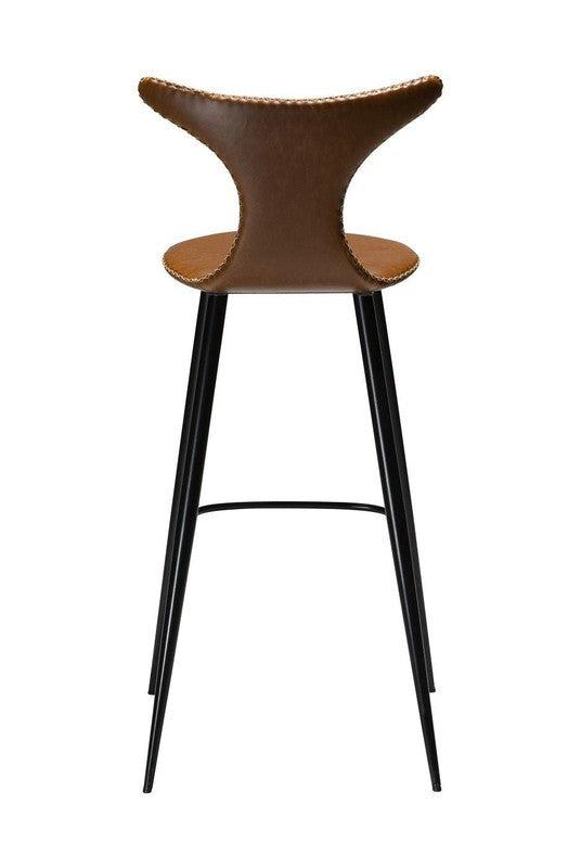 Dolphin Barstol, vintage lysebrun kunstlæder, sorte ben - UNOLIVING.COM