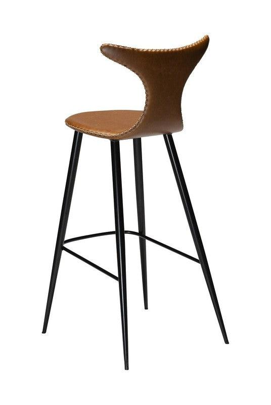 Dolphin Barstol, vintage lysebrun kunstlæder, sorte ben - UNOLIVING.COM