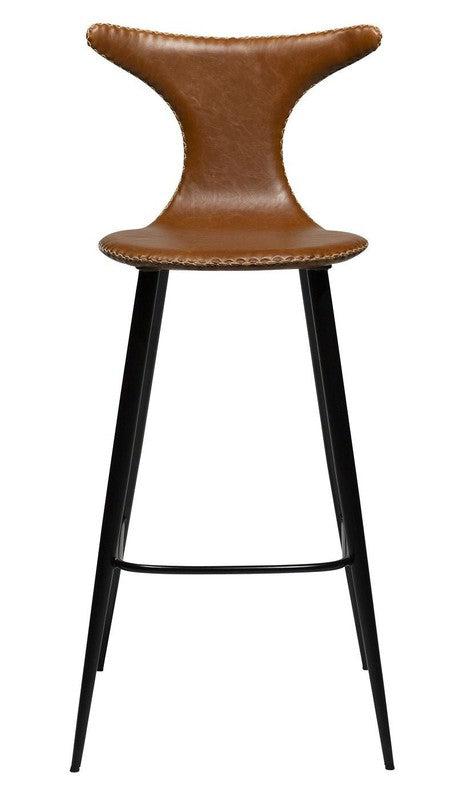 Dolphin Barstol, vintage lysebrun kunstlæder, sorte ben - UNOLIVING.COM