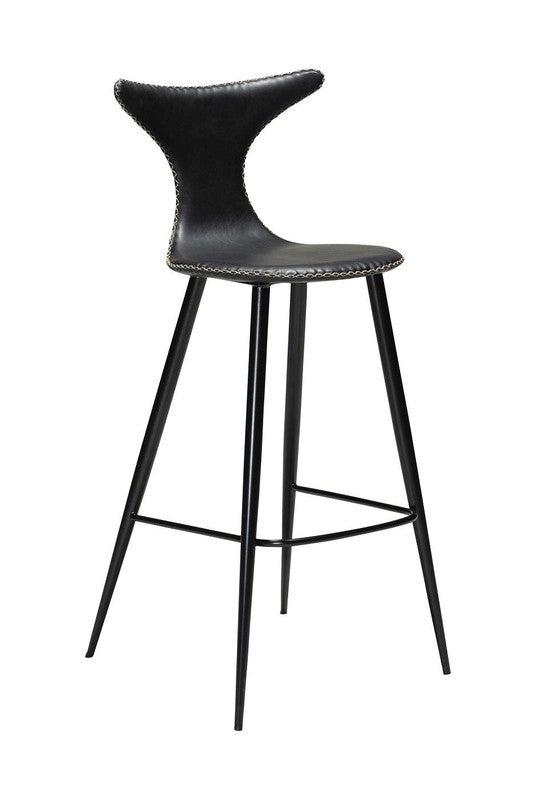 Dolphin Barstol, vintage sort kunstlæder, runde sorte ben - UNOLIVING.COM