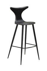 Dolphin Barstol, vintage sort kunstlæder, runde sorte ben - UNOLIVING.COM
