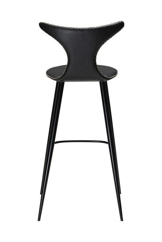 Dolphin Barstol, vintage sort kunstlæder, runde sorte ben - UNOLIVING.COM