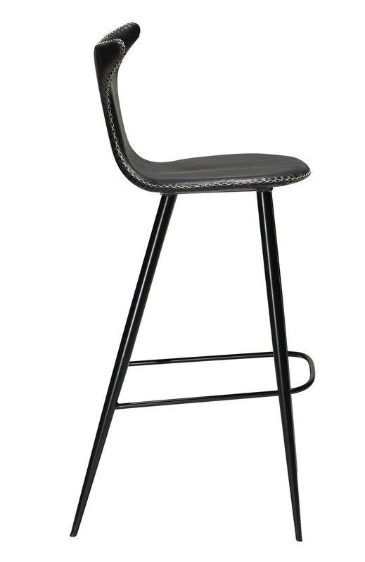 Dolphin Barstol, vintage sort kunstlæder, runde sorte ben - UNOLIVING.COM
