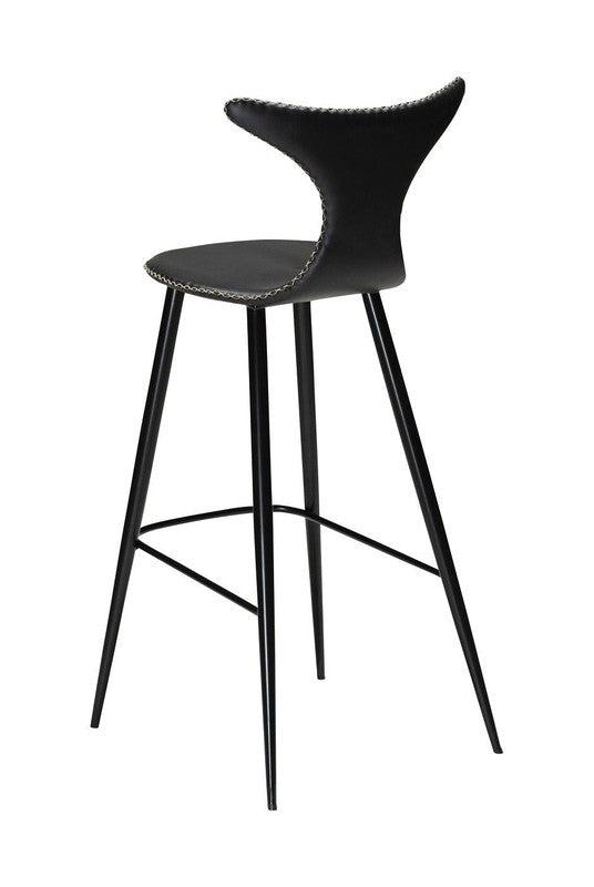 Dolphin Barstol, vintage sort kunstlæder, runde sorte ben - UNOLIVING.COM