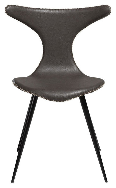 Dolphin Spisebordsstol, vintage grå kunstlæder/ runde sorte ben - UNOLIVING.COM