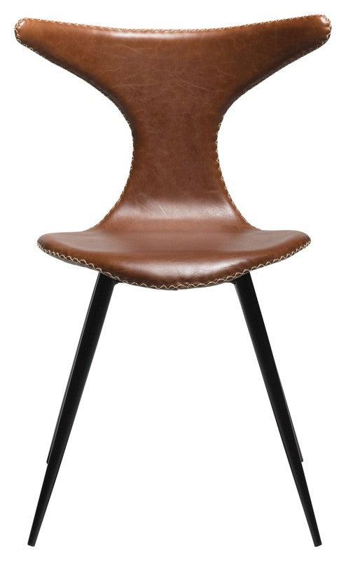 Dolphin Spisebordsstol, vintage lysebrun kunstlæder/ runde sorte ben - UNOLIVING.COM