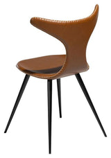 Dolphin Spisebordsstol, vintage lysebrun kunstlæder/ runde sorte ben - UNOLIVING.COM
