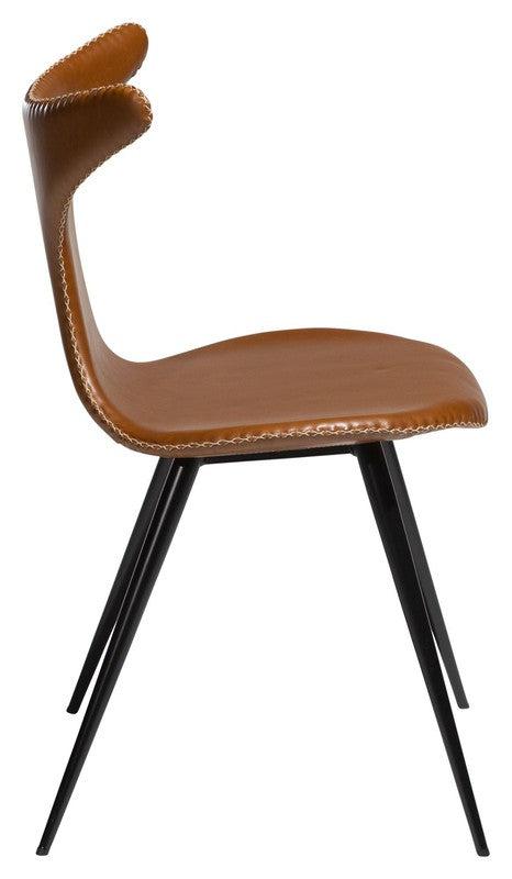 Dolphin Spisebordsstol, vintage lysebrun kunstlæder/ runde sorte ben - UNOLIVING.COM