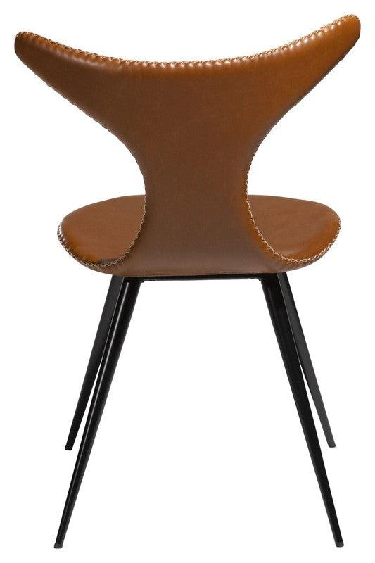Dolphin Spisebordsstol, vintage lysebrun kunstlæder/ runde sorte ben - UNOLIVING.COM