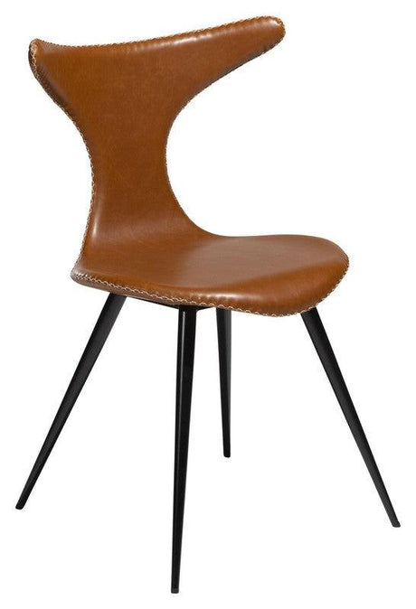 Dolphin Spisebordsstol, vintage lysebrun kunstlæder/ runde sorte ben - UNOLIVING.COM