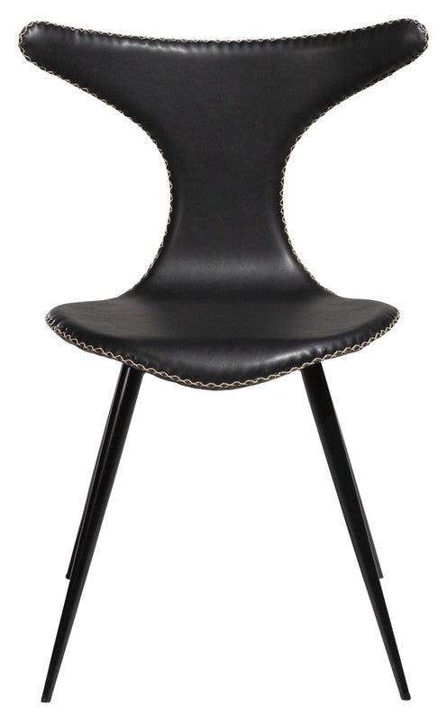 Dolphin Spisebordsstol, vintage sort kunstlæder/ runde sorte ben - UNOLIVING.COM
