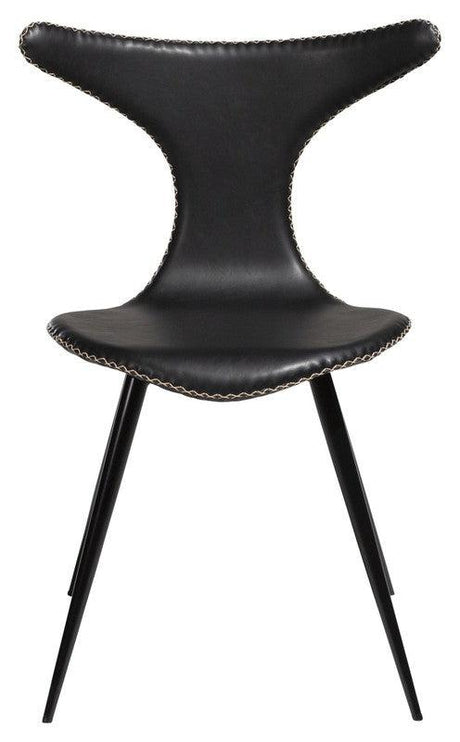Dolphin Spisebordsstol, vintage sort kunstlæder/ runde sorte ben - UNOLIVING.COM