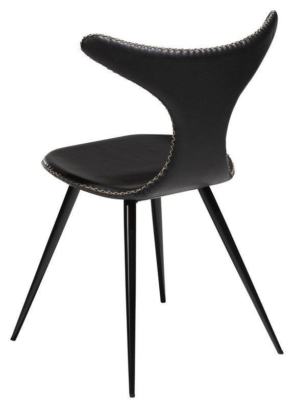 Dolphin Spisebordsstol, vintage sort kunstlæder/ runde sorte ben - UNOLIVING.COM