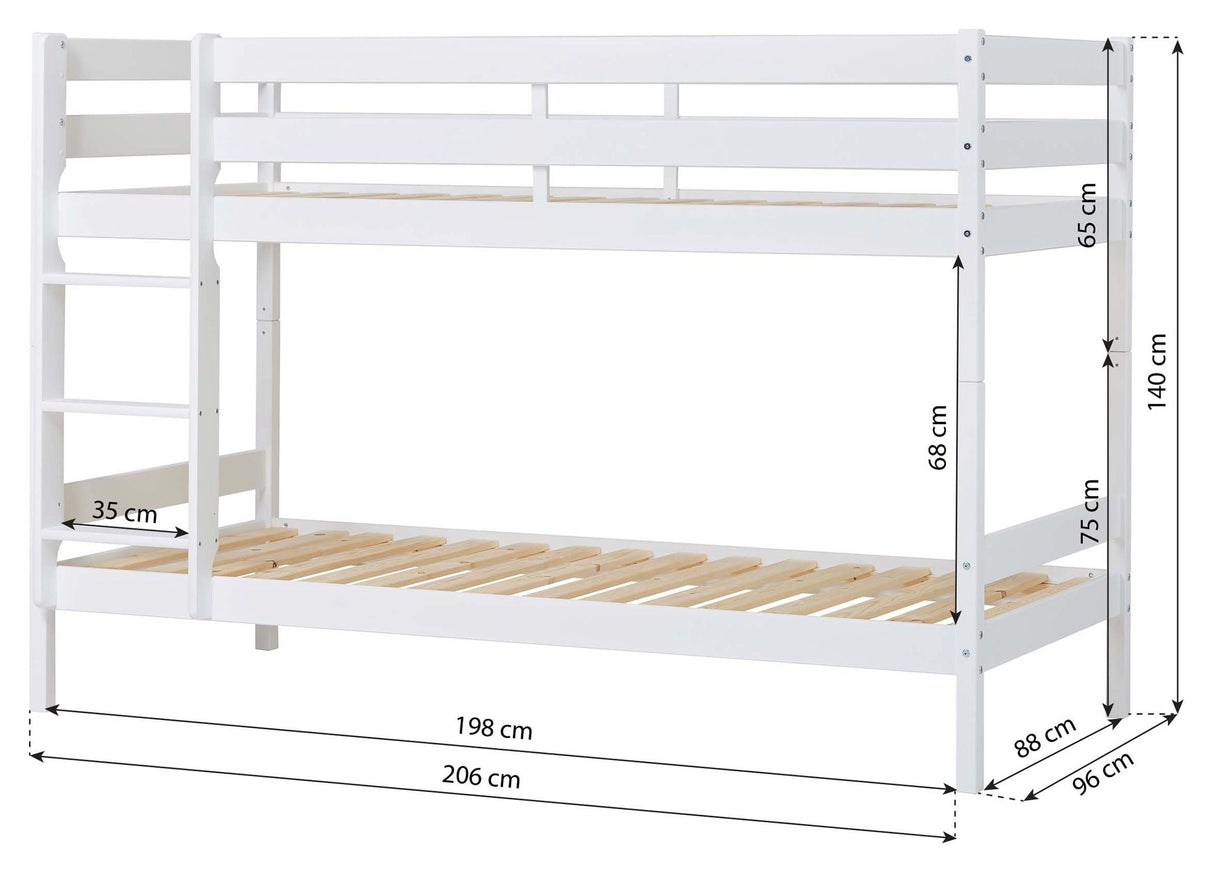 ECO Comfort køjeseng inkl. Lamelbund 90x200 cm, Hvid - Unoliving.com