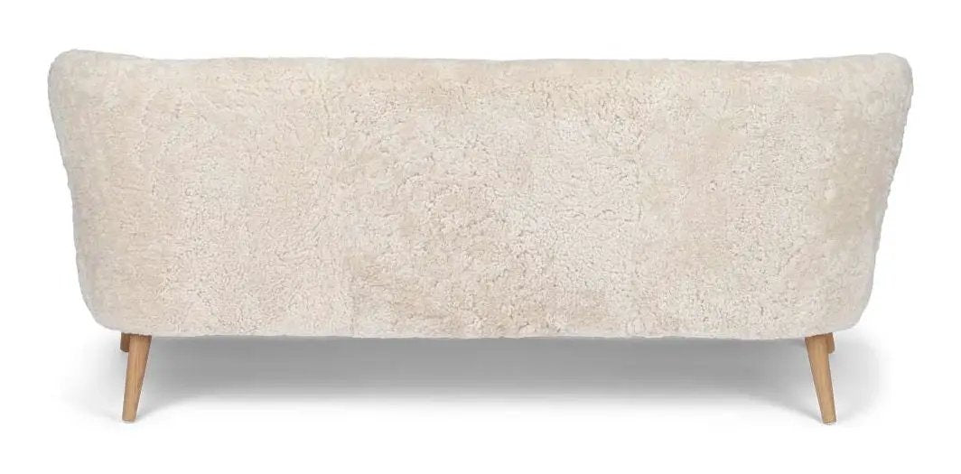 Emily 2-pers. Sofa, NZ kort krøllet lammeskind, Pearl/Eg