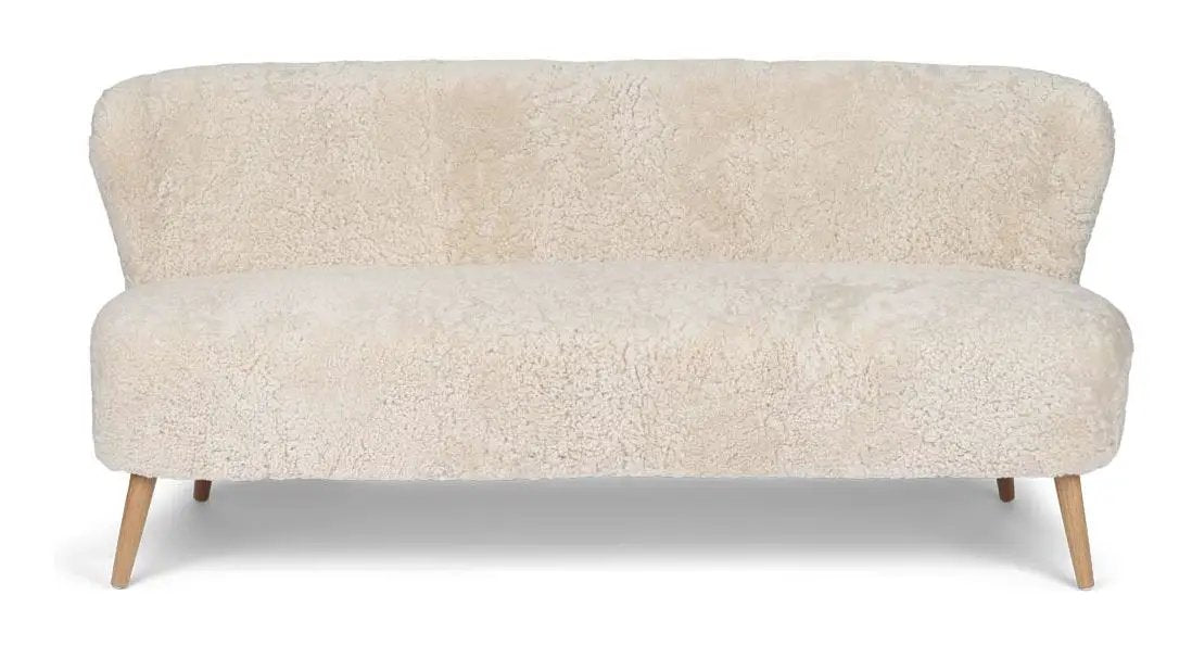 Emily 2-pers. Sofa, NZ kort krøllet lammeskind, Pearl/Eg