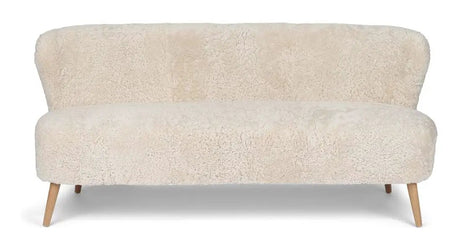Emily 2-pers. Sofa, NZ kort krøllet lammeskind, Pearl/Eg