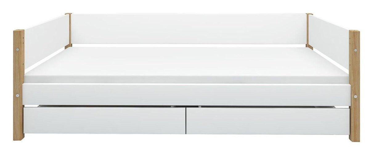 FLEXA Nor Børneseng m/2 skuffer Hvid. 90x200 m. egeben - Unoliving.com