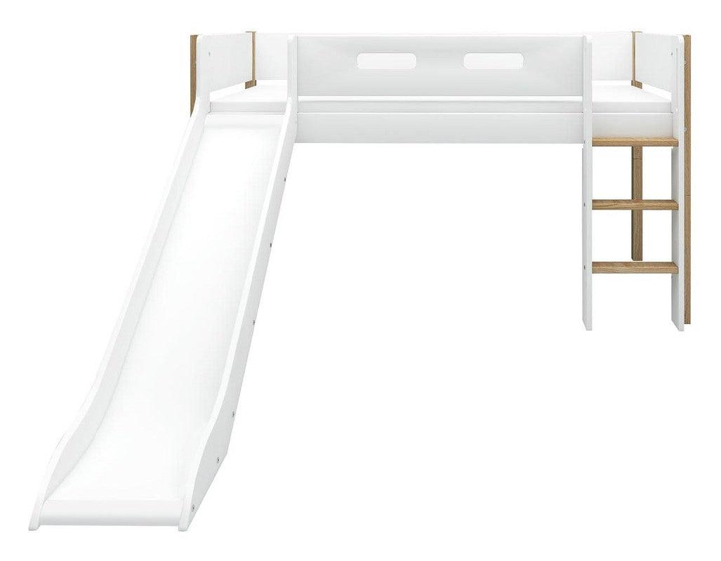 FLEXA Nor Halvhøjseng m. slide hvid 90x200 m. egeben, lige stige - Unoliving.com