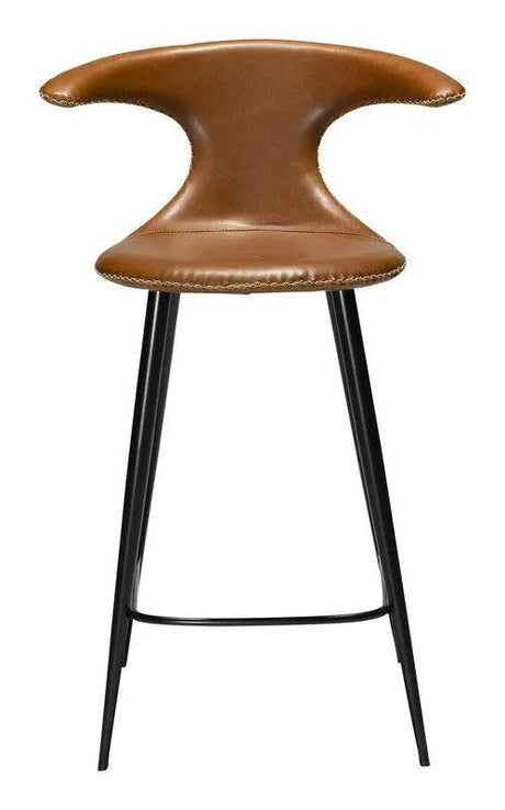 Flair counter stool, vintage lysebrun kunstlæderm. sort ben