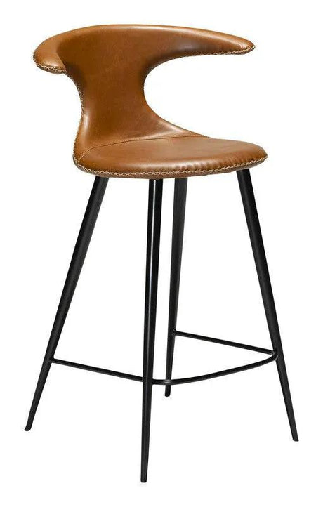 Flair counter stool, vintage lysebrun kunstlæderm. sort ben