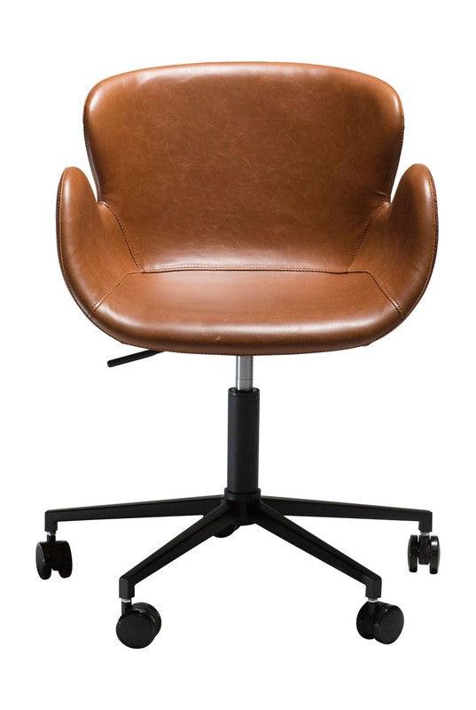 Gaia Kontorstol, vintage lysebrun kunstlæder/Sorte ben - Unoliving.com